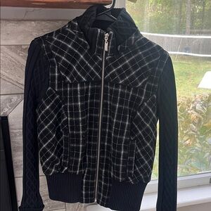 Guess Black and White Plaid Bomber Jacket